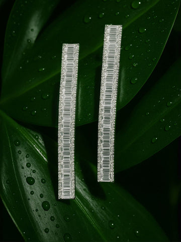 Rubans Rhodium Plated Long Cubic Zirconia Studded Statement Drop Earrings Drop Earrings