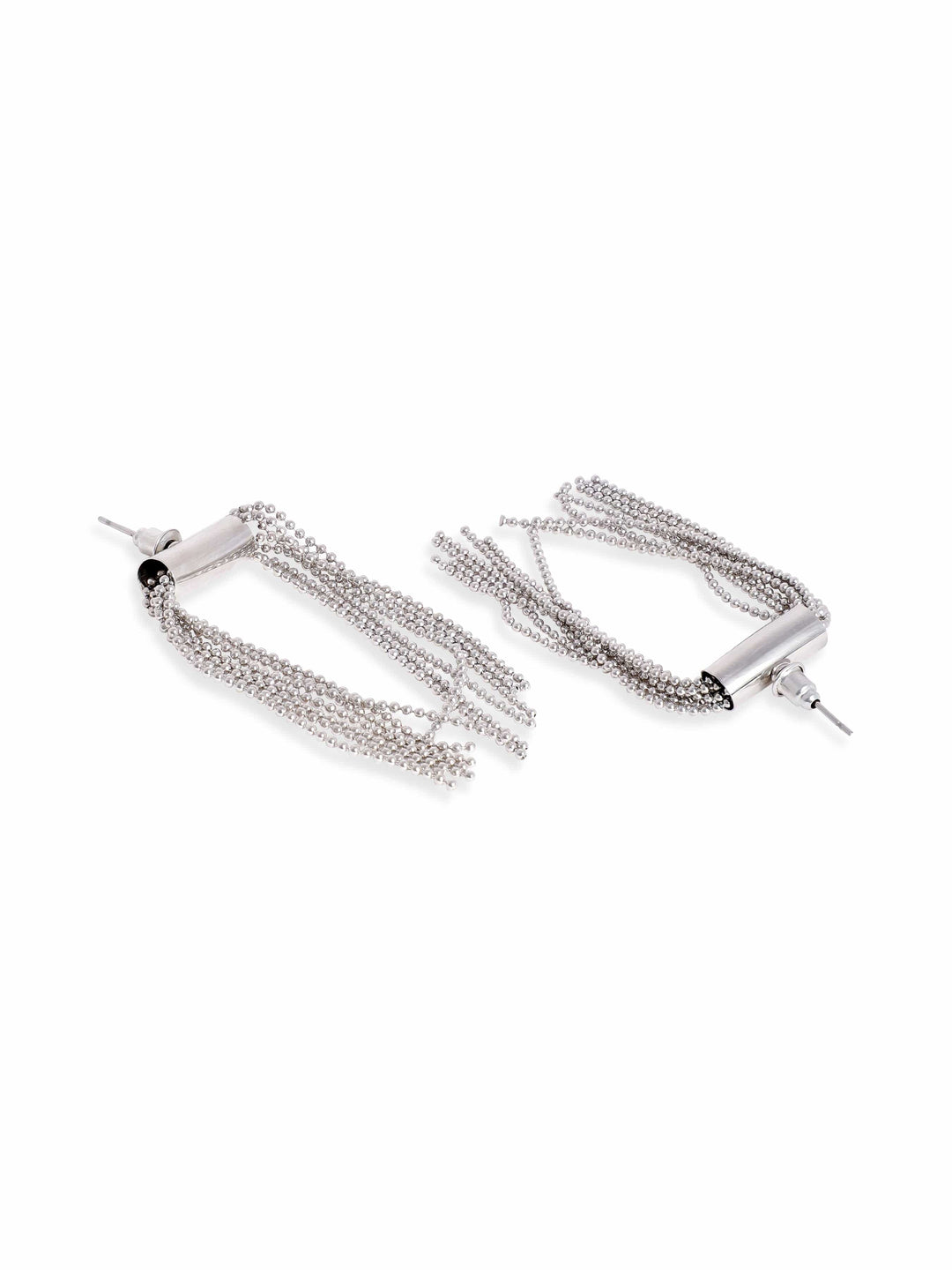 Rubans Rhodium-Plated Long Tassel Drop Earrings with Sleek Chain Design Earrings