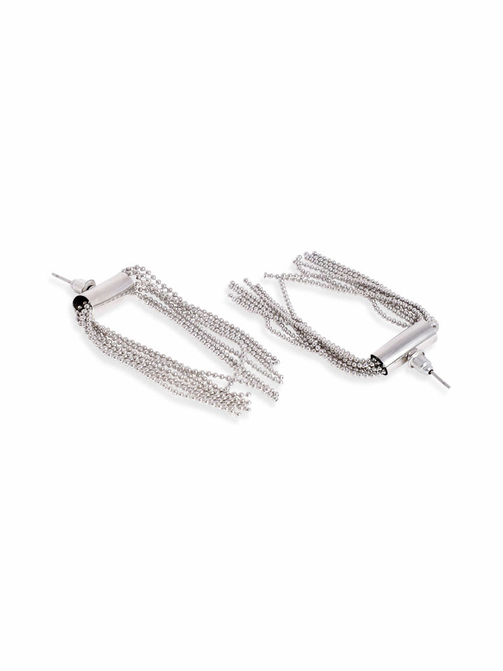 Rubans Rhodium-Plated Long Tassel Drop Earrings with Sleek Chain Design Earrings