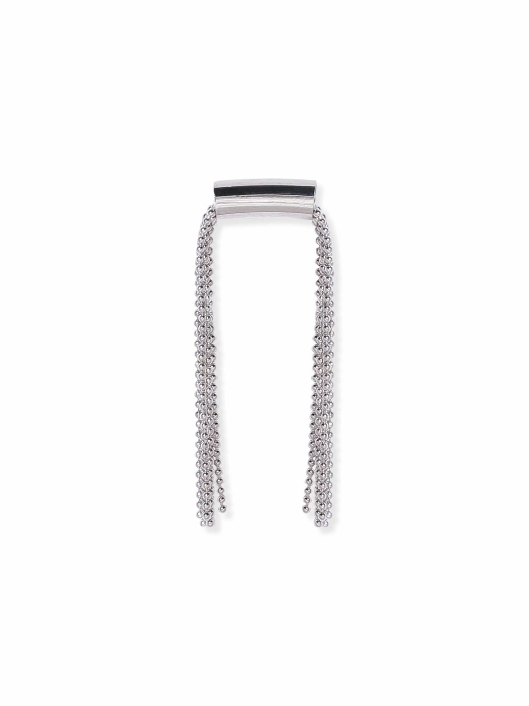 Rubans Rhodium-Plated Long Tassel Drop Earrings with Sleek Chain Design Earrings