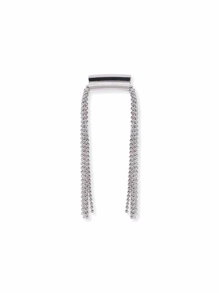 Rubans Rhodium-Plated Long Tassel Drop Earrings with Sleek Chain Design Earrings