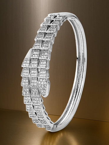 Rubans Rhodium-Plated Luxurious Pave-Set Cubic Zirconia Openable Bracelet Bangles & Bracelet