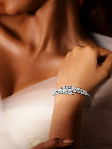 Rubans Rhodium-Plated Luxurious Pave-Set Cubic Zirconia Openable Bracelet Wristwear