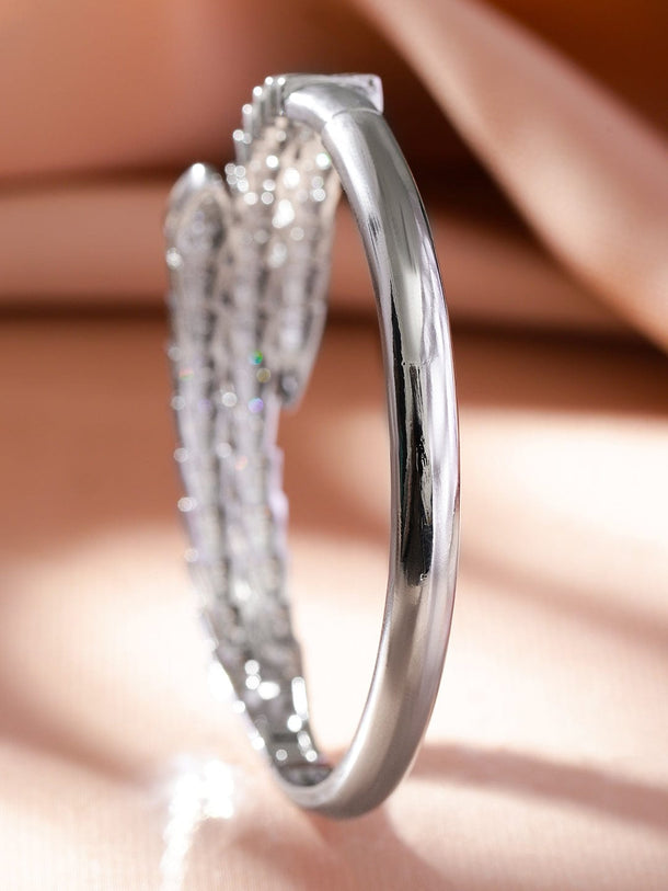 Rubans Rhodium-Plated Luxurious Pave-Set Cubic Zirconia Openable Bracelet Wristwear