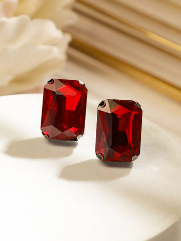 Rubans Rhodium-Plated Maroon Crystal Cubic Zirconia Studded Statement Choker Jewelry Set Jewellery Set