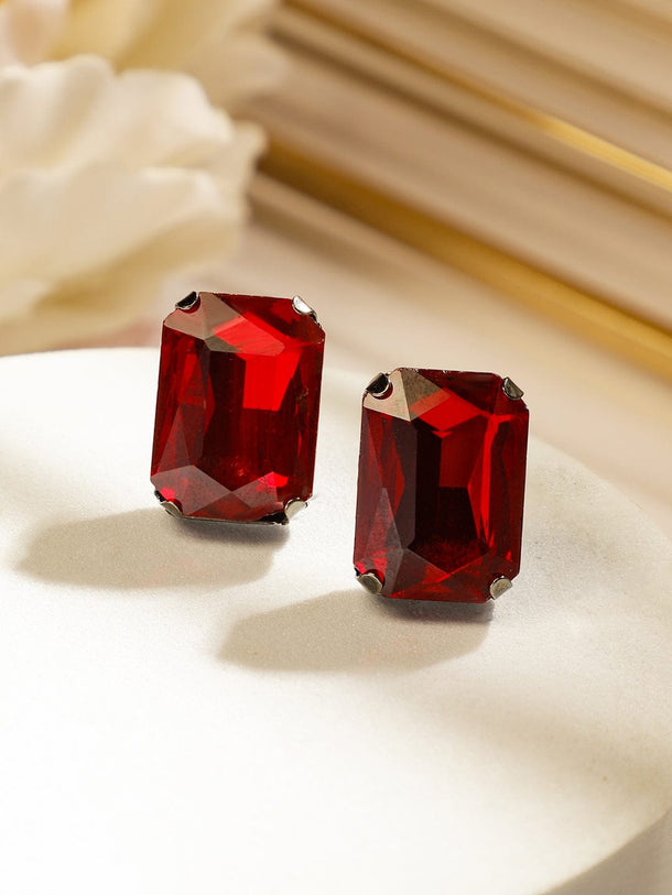 Rubans Rhodium-Plated Maroon Crystal Cubic Zirconia Studded Statement Choker Jewelry Set Jewellery Set