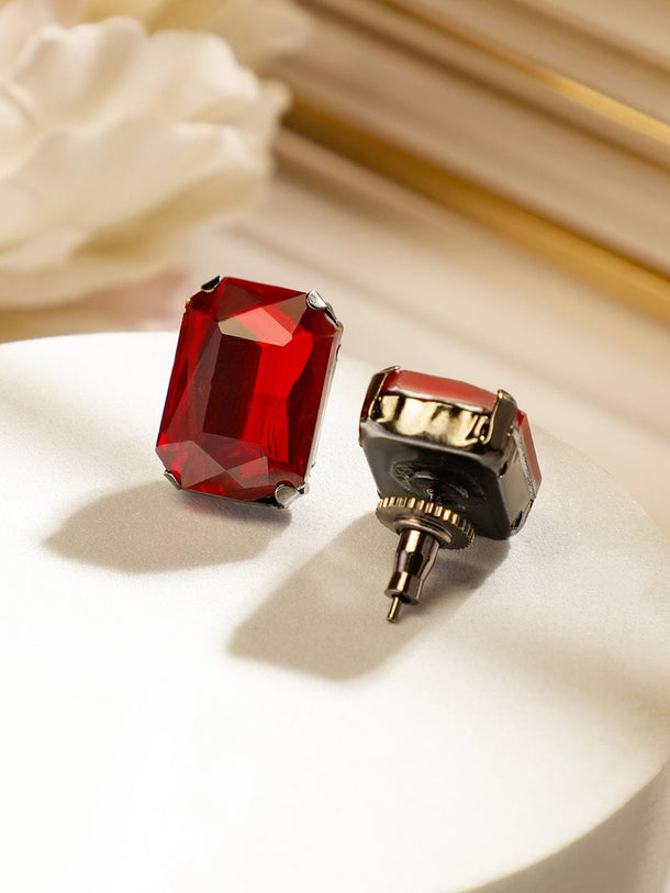 Rubans Rhodium-Plated Maroon Crystal Cubic Zirconia Studded Statement Choker Jewelry Set Jewellery Set