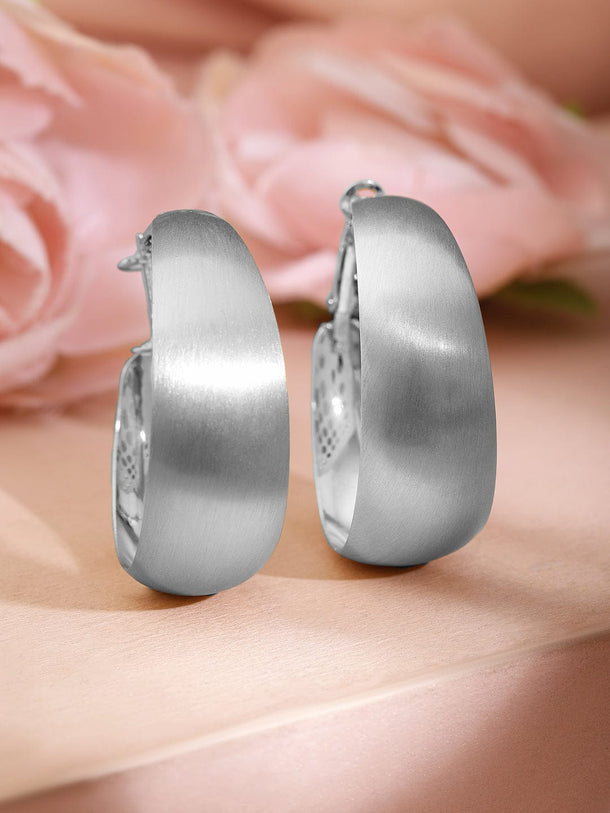 Rubans Rhodium-Plated Matte Finish Bold Hoop Earrings Earrings