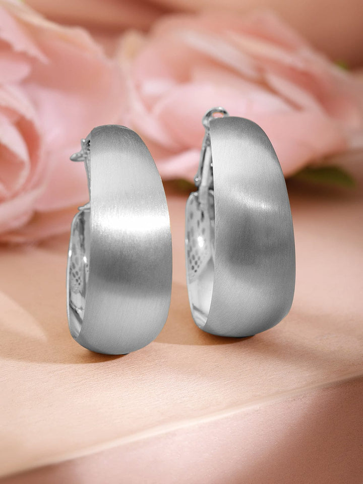 Rubans Rhodium-Plated Matte Finish Bold Hoop Earrings Earrings