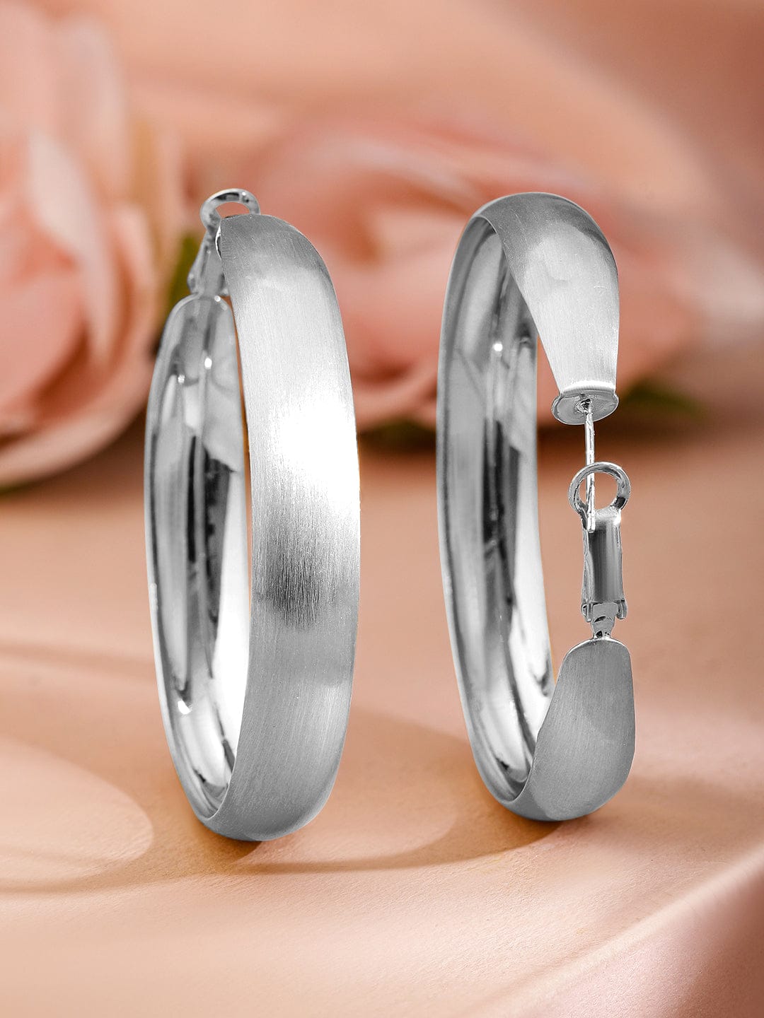 Rubans Rhodium-Plated Matte Finish Bold Hoop Earrings Earrings