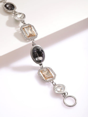 Rubans Rhodium Plated Multi-Colored Cubic Zirconia Studded Gemstone Bracelet Wristwear