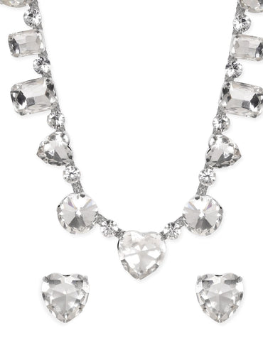 Rubans Rhodium Plated Multi Crystal Statement Necklace Set Jewellery Sets