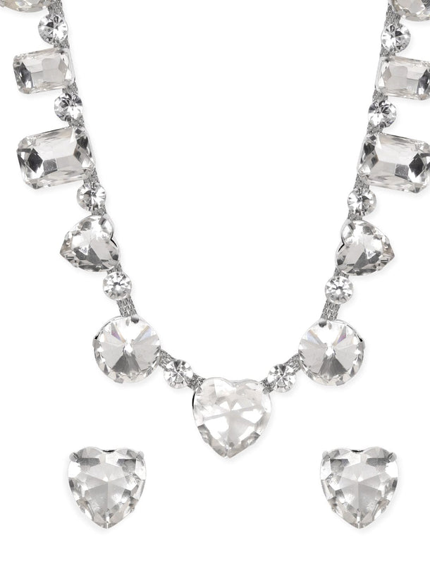 Rubans Rhodium Plated Multi Crystal Statement Necklace Set Jewellery Sets