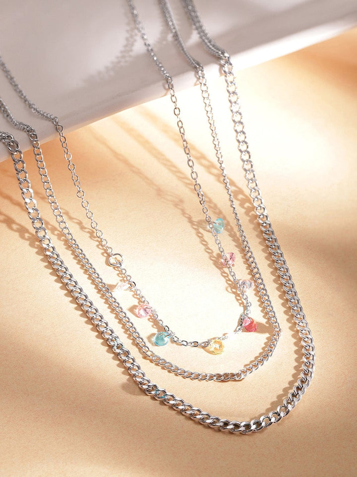 Rubans Rhodium-Plated Multicolor Crystal Charms Link Multi-Layered Necklace & Chains Necklaces, Necklace Sets, Chains & Mangalsutra