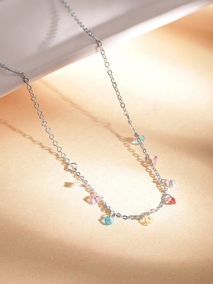 Rubans Rhodium-Plated Multicolor Crystal Charms Link Multi-Layered Necklace & Chains Necklaces, Necklace Sets, Chains & Mangalsutra