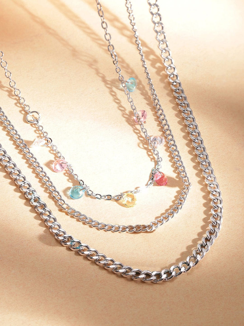 Rubans Rhodium-Plated Multicolor Crystal Charms Link Multi-Layered Necklace & Chains Necklaces, Necklace Sets, Chains & Mangalsutra