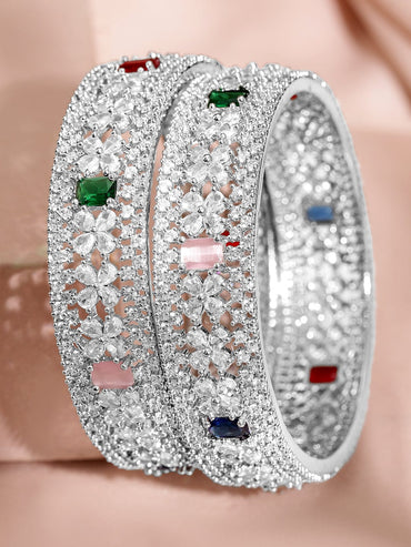 Rubans Rhodium-Plated Multicolor Cubic Zirconia Studded Premium Bangles Bangles & Bracelets