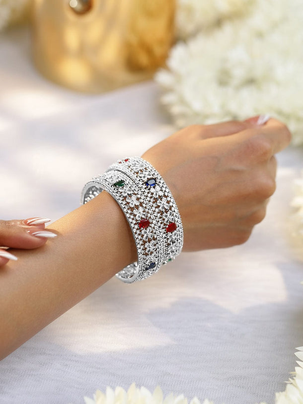 Rubans Rhodium-Plated Multicolor Cubic Zirconia Studded Premium Bangles Bangles & Bracelets
