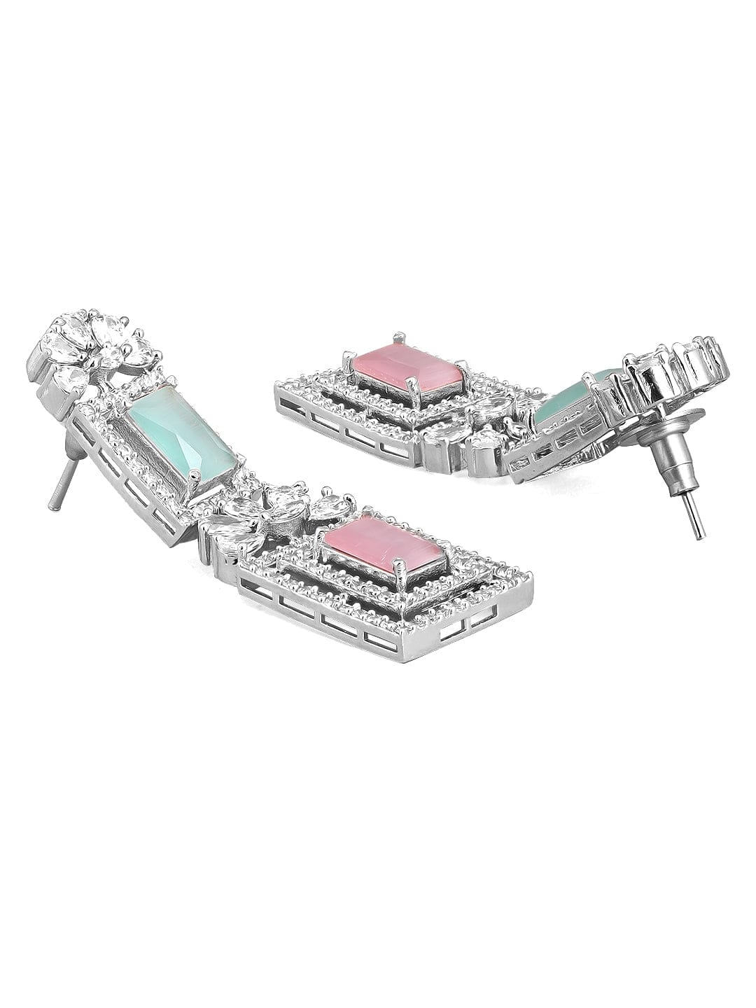 Rubans Rhodium-Plated Multicolor Gemstone & Cubic Zirconia Studded Statement Jewellery Set Jewellery Set