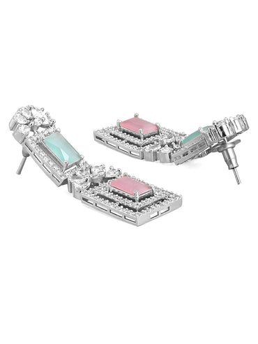 Rubans Rhodium-Plated Multicolor Gemstone & Cubic Zirconia Studded Statement Jewellery Set Jewellery Set