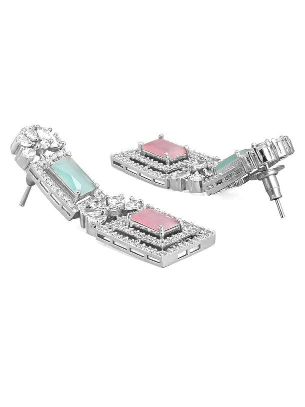 Rubans Rhodium-Plated Multicolor Gemstone & Cubic Zirconia Studded Statement Jewellery Set Jewellery Set