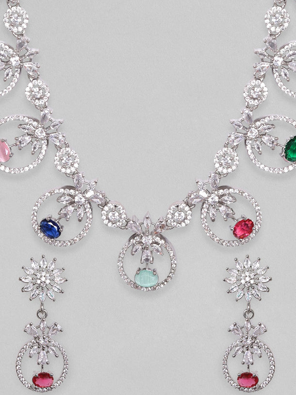 Rubans Rhodium Plated Multicolor Party Wear Necklace Set Necklace Set