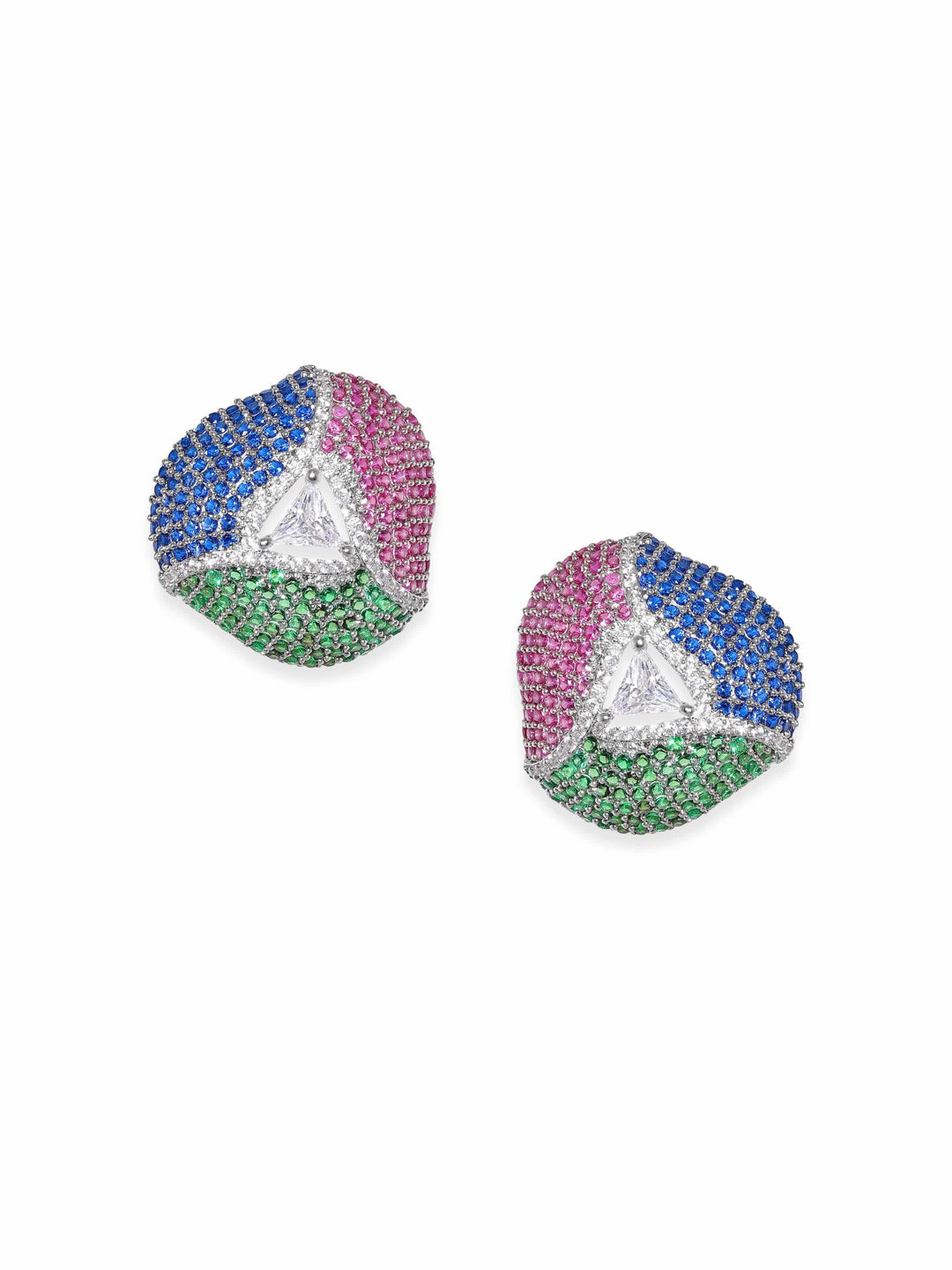 Rubans Rhodium plated Multicolour Pave Zirconia Stud Earrings Earrings
