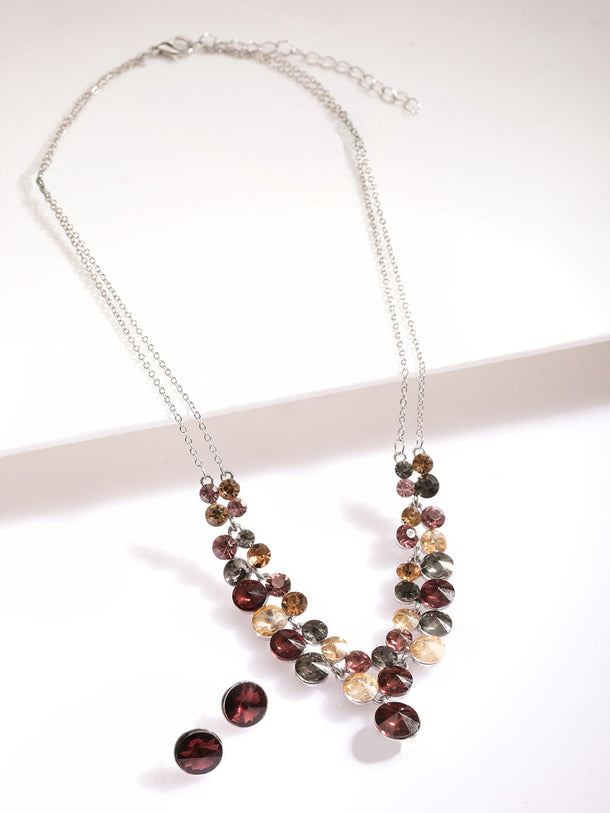 Rubans Rhodium-Plated Multihued Zirconia Embellished Flowerlet Necklace set Necklace Sets,