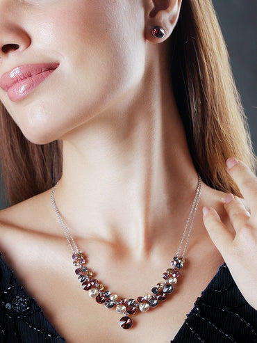 Rubans Rhodium-Plated Multihued Zirconia Embellished Flowerlet Necklace set Necklace Sets,