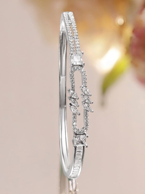 Rubans Rhodium-Plated Open-Link Bracelet with Marquise & Baguette Cubic Zirconia Accents Wristwear
