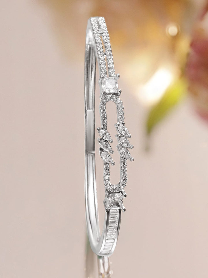 Rubans Rhodium-Plated Open-Link Bracelet with Marquise & Baguette Cubic Zirconia Accents Wristwear