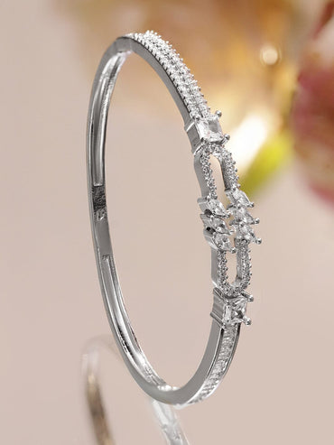 Rubans Rhodium-Plated Open-Link Bracelet with Marquise & Baguette Cubic Zirconia Accents Wristwear
