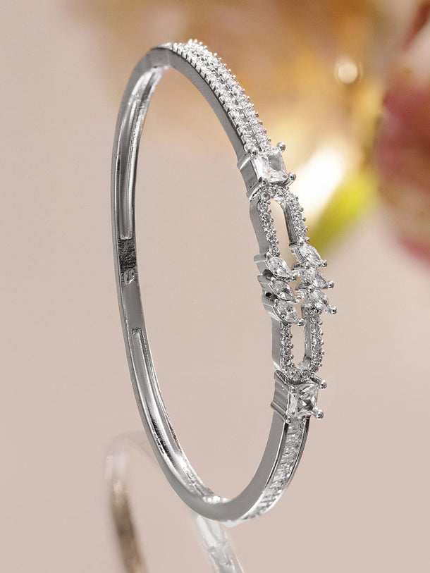 Rubans Rhodium-Plated Open-Link Bracelet with Marquise & Baguette Cubic Zirconia Accents Wristwear