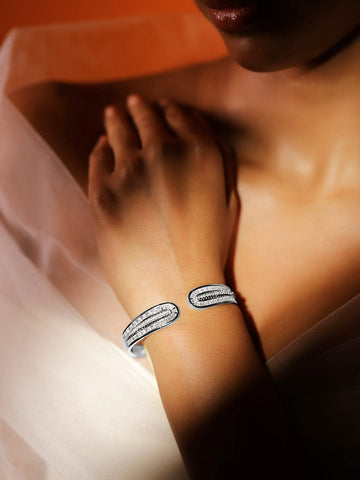 Rubans Rhodium-Plated Openable Cuff Bracelet with Intricate Cubic Zirconia Detailing Bangles & Bracelet