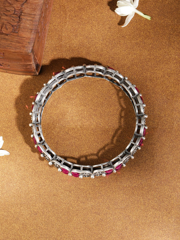 Rubans Rhodium Plated Oxidised American Diamond Silver Bangles Bangle