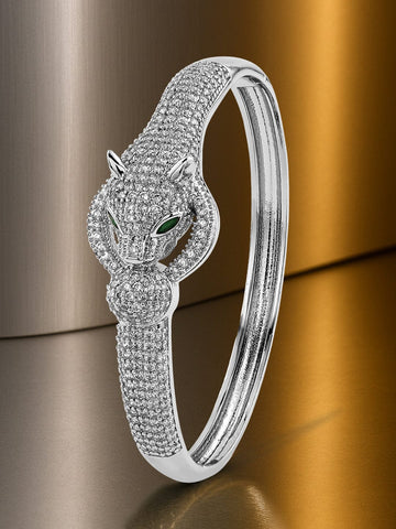Rubans Rhodium-Plated Panther Design Bracelet with Emerald & Cubic Zirconia Accents Bangles & Bracelet