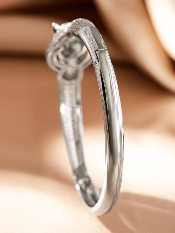 Rubans Rhodium-Plated Panther Design Bracelet with Emerald & Cubic Zirconia Accents Wristwear