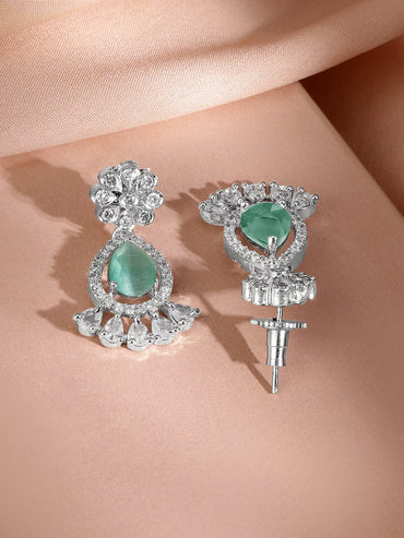 Rubans Rhodium-Plated Pastel Green AD & Cubic Zirconia Studded Necklace Set Jewellery Set