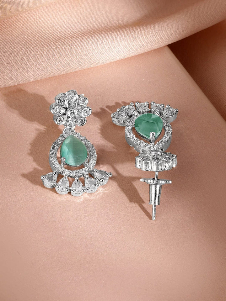 Rubans Rhodium-Plated Pastel Green AD & Cubic Zirconia Studded Necklace Set Jewellery Set