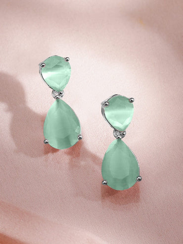 Rubans Rhodium-Plated Pastel Green AD & Cubic Zirconia Studded Necklace Set Jewellery Set