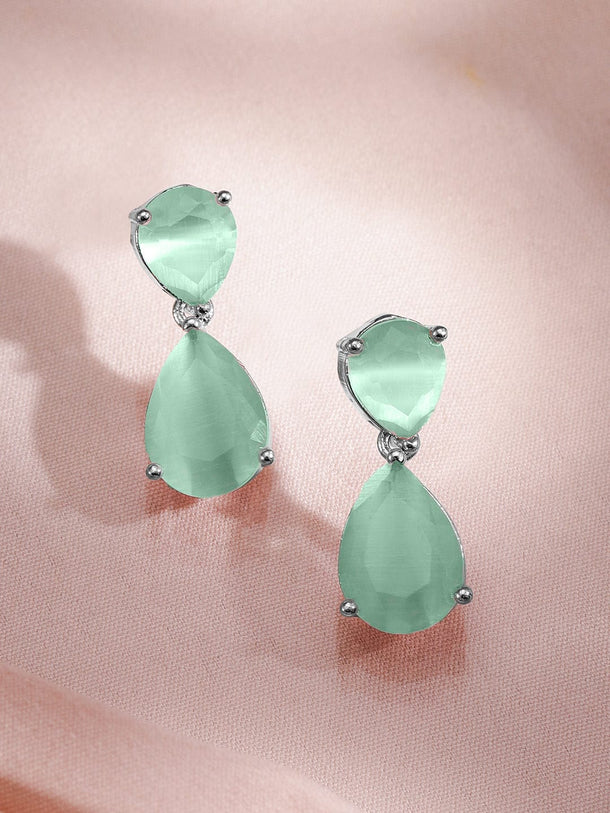 Rubans Rhodium-Plated Pastel Green AD & Cubic Zirconia Studded Necklace Set Jewellery Set