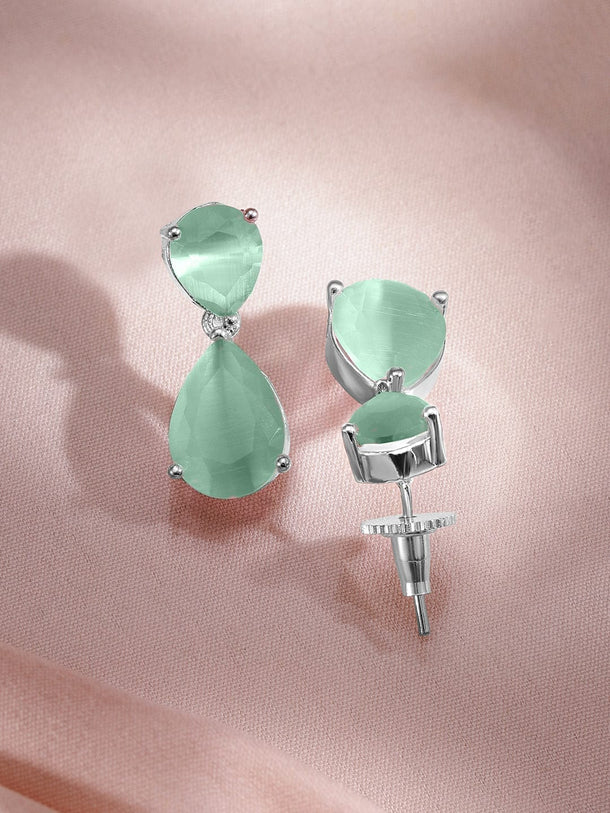 Rubans Rhodium-Plated Pastel Green AD & Cubic Zirconia Studded Necklace Set Jewellery Set