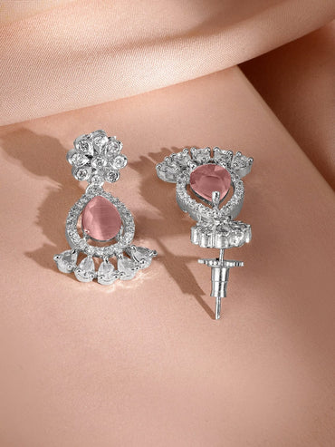 Rubans Rhodium-Plated Pastel Pink AD & Cubic Zirconia Studded Necklace Set Jewellery Set