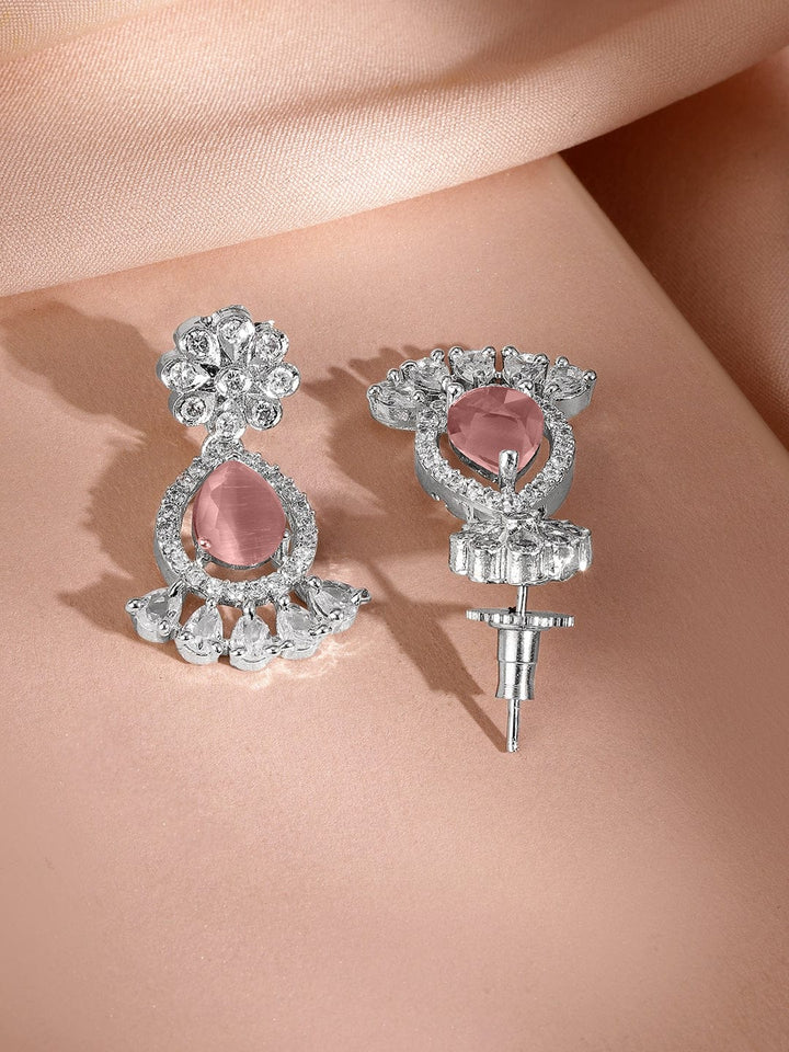 Rubans Rhodium-Plated Pastel Pink AD & Cubic Zirconia Studded Necklace Set Jewellery Set