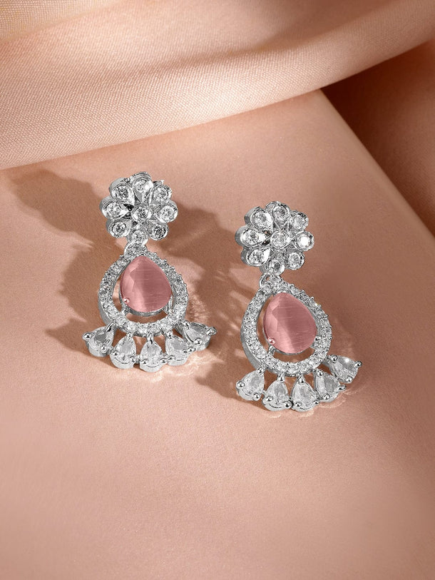 Rubans Rhodium-Plated Pastel Pink AD & Cubic Zirconia Studded Necklace Set Jewellery Set