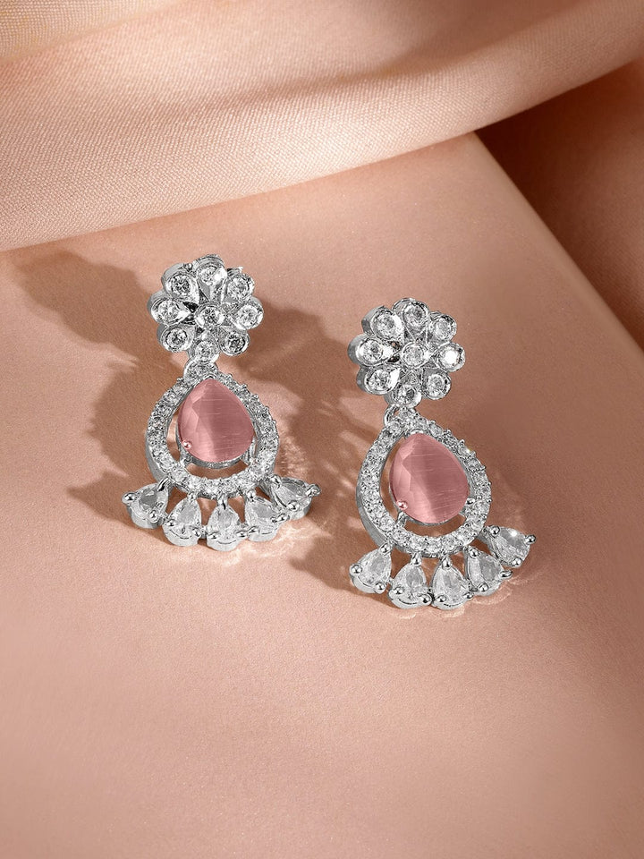 Rubans Rhodium-Plated Pastel Pink AD & Cubic Zirconia Studded Necklace Set Jewellery Set