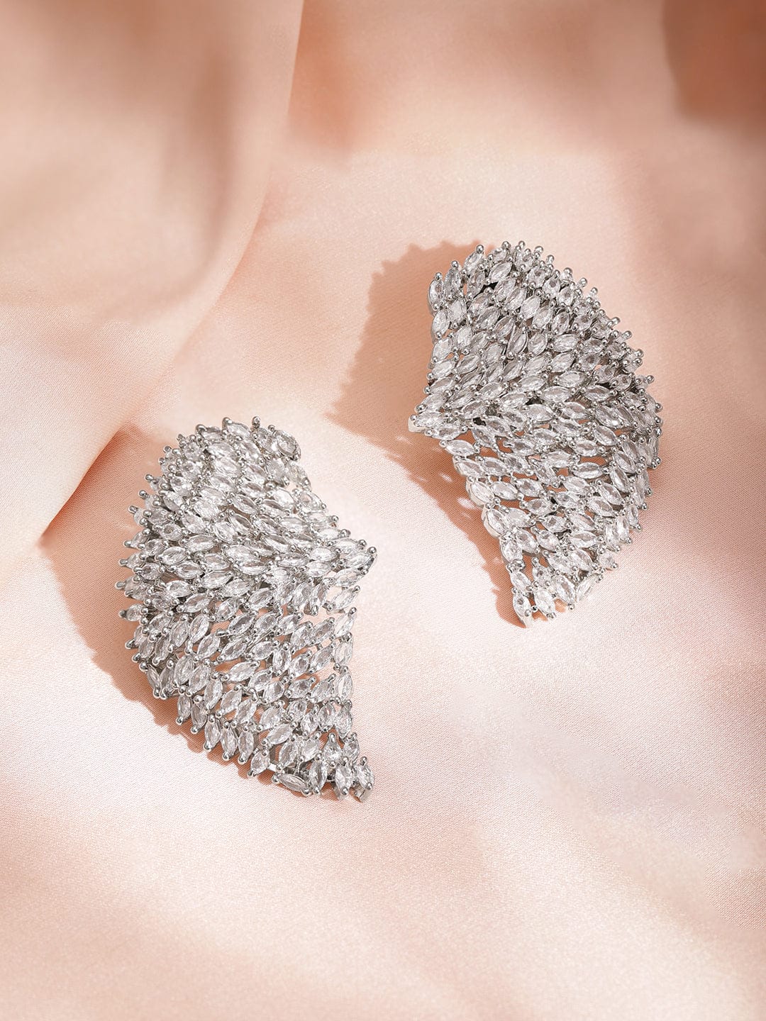 Rubans Rhodium Plated Pave American Diamond Studded Twilight Sparklers Earrings Studs