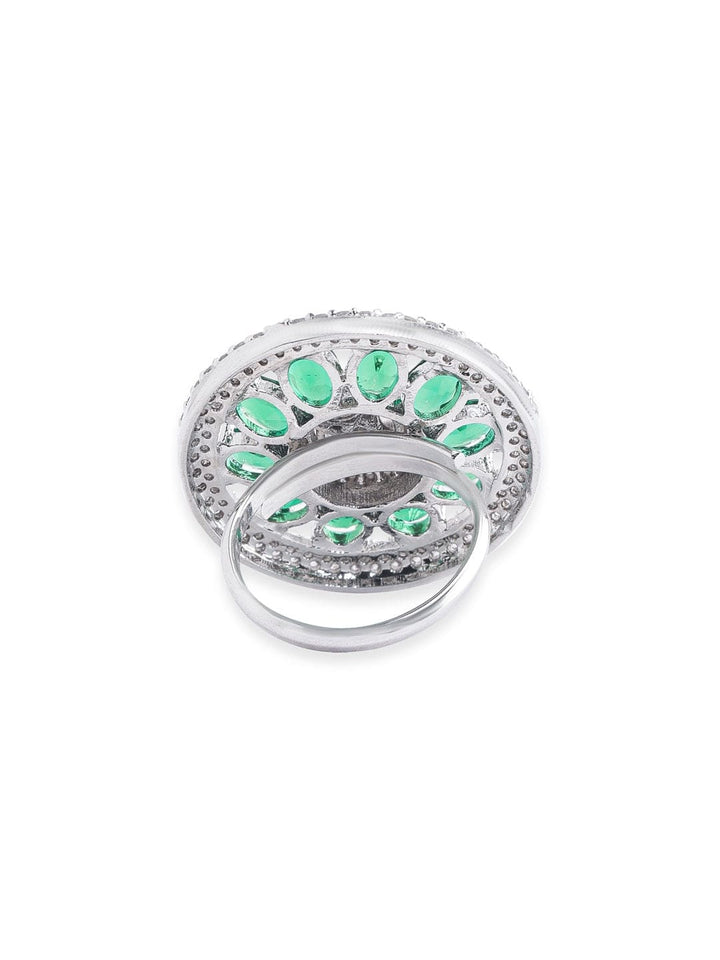 Rubans Rhodium plated Pave Green Zirconia studded Statement Ring Rings