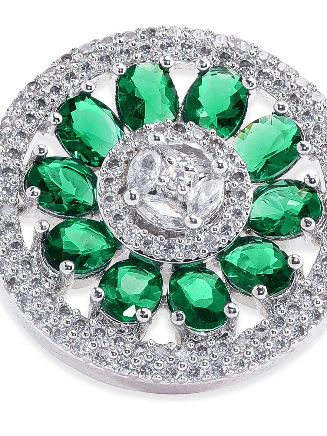 Rubans Rhodium plated Pave Green Zirconia studded Statement Ring Rings