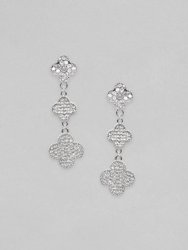 Rubans Rhodium Plated Pave Stone Studded Dangle Earrings Earrings